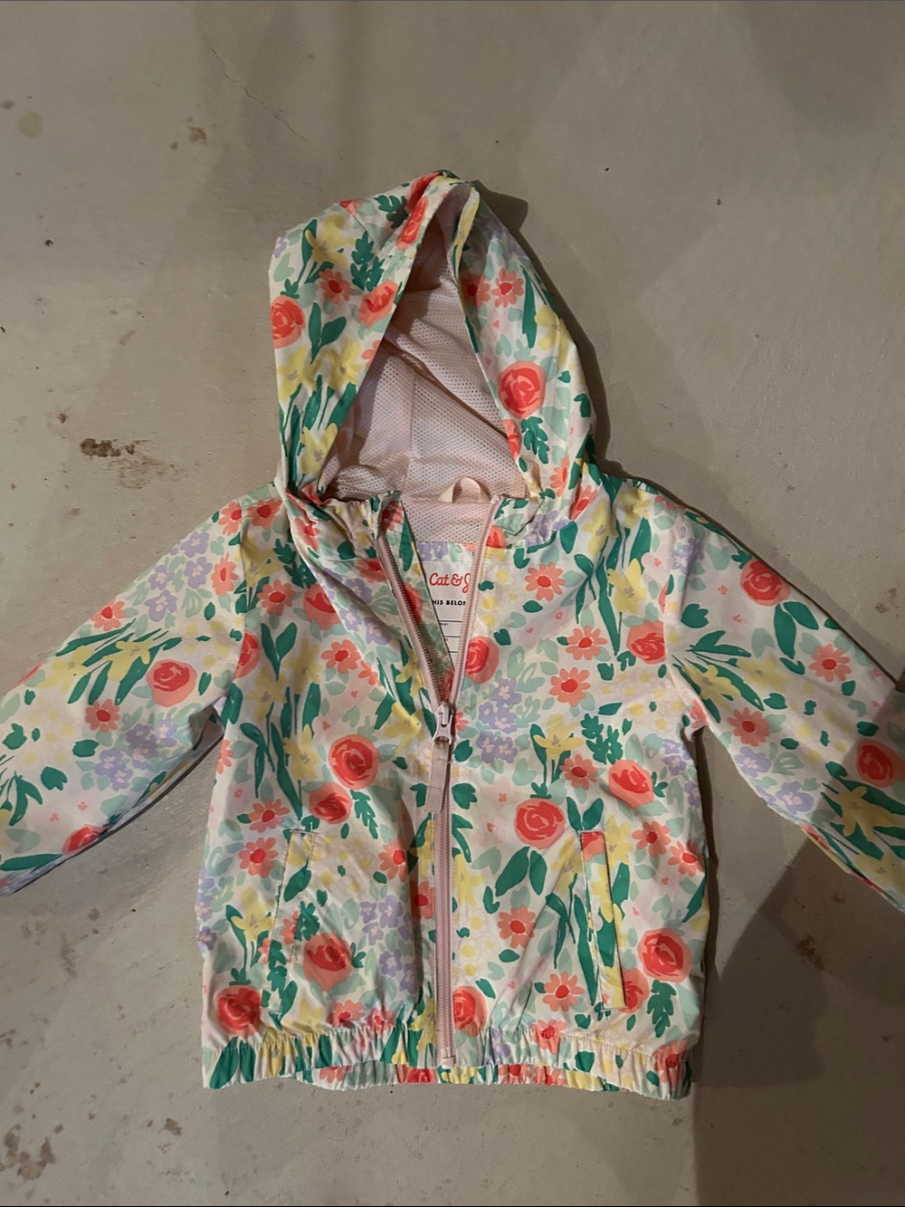 Toddler Girls Floral Hooded Raincoat - Pink & Green